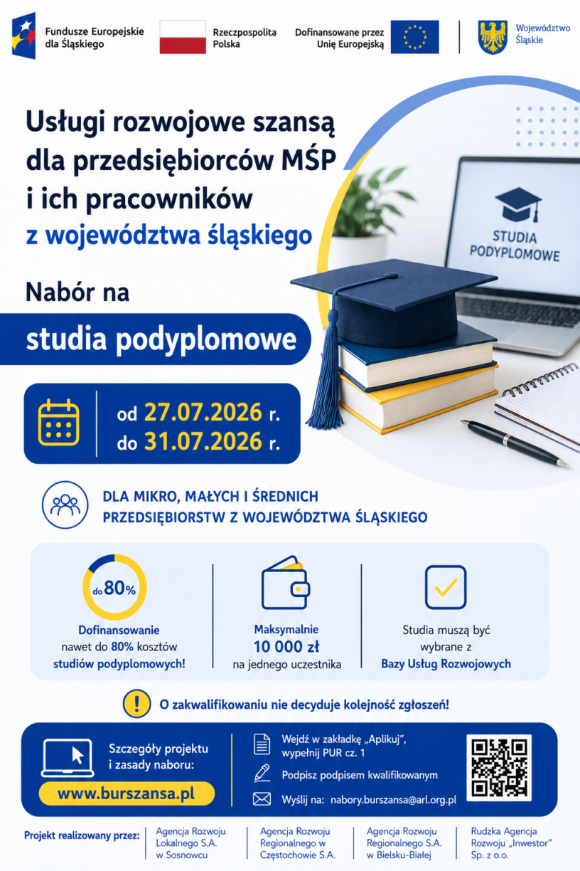 Dofinansowanie do studiów podyplomowych dla przedsiębiorców i pracowników MŚP z województwa śląskiego!